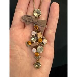 J. Crew Rhinestone Bow Pendant Statement Long Preppy Necklace